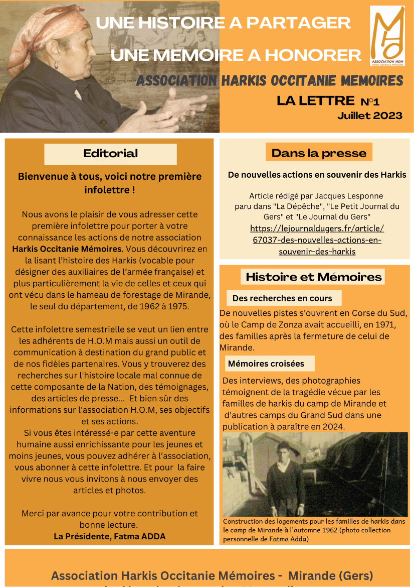 Première lettre de l'association HOM, page 1