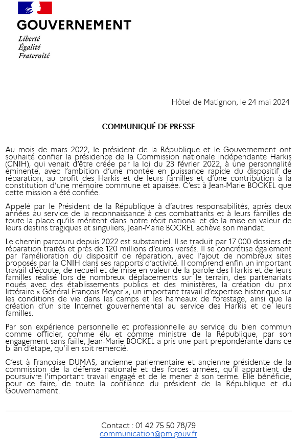 Communiqué de presse de Gabriel Attal, Premier ministre