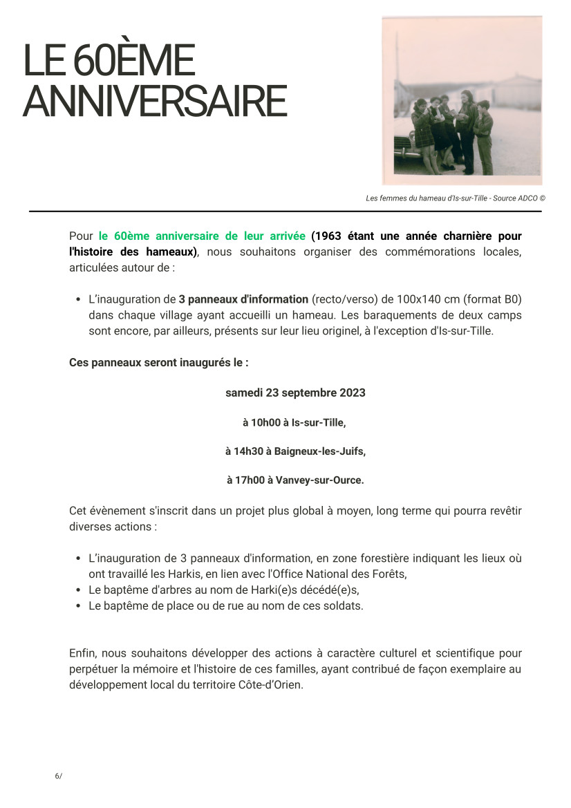 Dossier de presse à l'occasion du 60e anniversaire de l'"Arrivée des Harkis en Côte-d'Or" 1963-2023