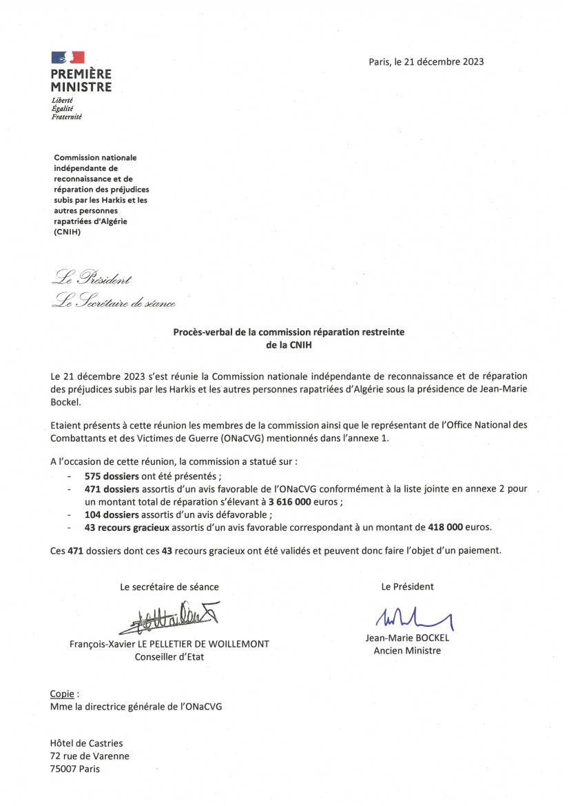 Procès-verbal de la commission réparation restreionte de la CNIH du 21 décembre 2023 Procès-verbal de la commission réparation restreionte de la CNIH du 21 décembre 2023