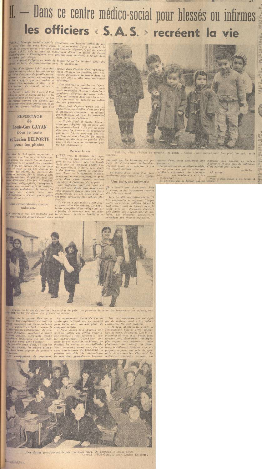 Illustration 6 : dans ce centre médico-social pour blessés ou infirmes, les officiers « S.A.S » recréent la vie, Sud-Ouest, 14 février 1963 Illustration 6 : dans ce centre médico-social pour blessés ou infirmes, les officiers « S.A.S » recréent la vie, Sud-Ouest, 14 février 1963