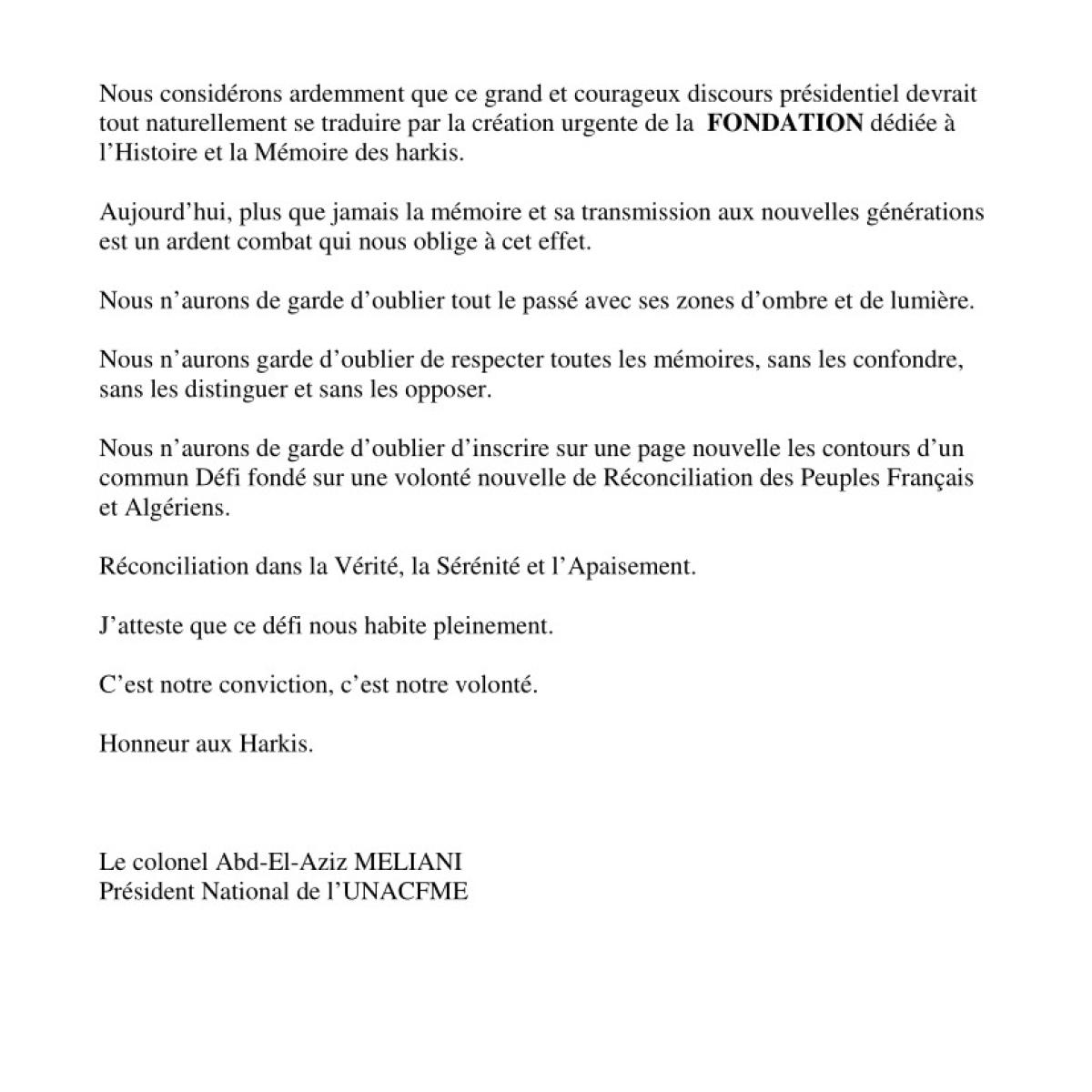 Message du Président de l'UNACFME pour la journée nationale d'hommage aux Harkis 2023 Message du Président de l'UNACFME pour la journée nationale d'hommage aux Harkis 2023