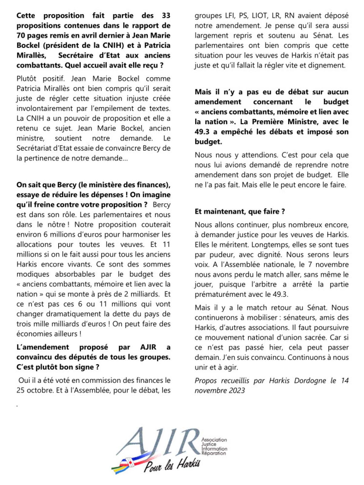 interview du Président d’AJIR p2 © AJIR par Harkis Dordogne - 14 novembre 2023