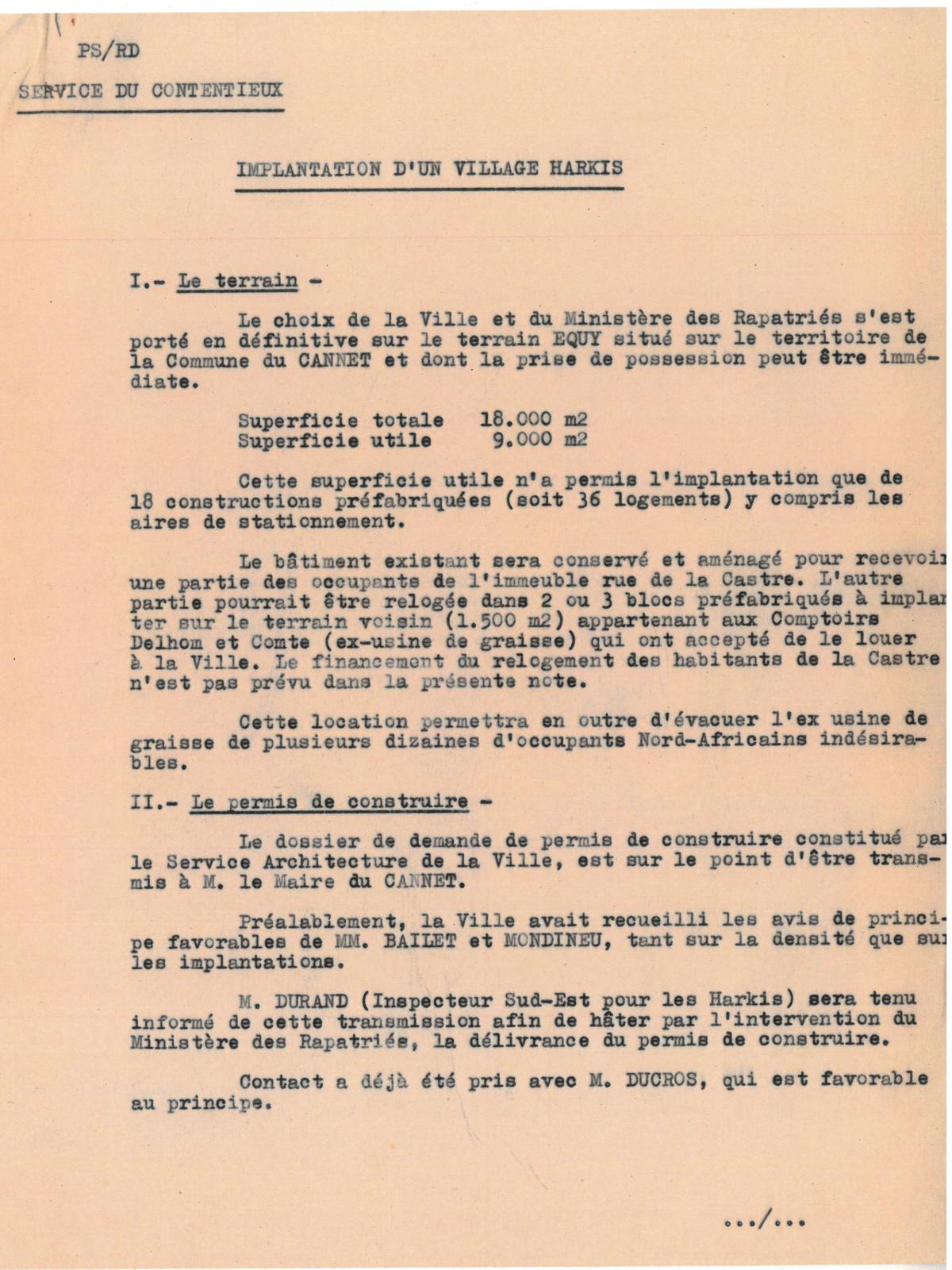 Illustration 17, p. 1 : implantation d’un village harki, 5 mai 1964 (Archives de Cannes, 22W238) Illustration 17, p. 1 : implantation d’un village harki, 5 mai 1964 (Archives de Cannes, 22W238)