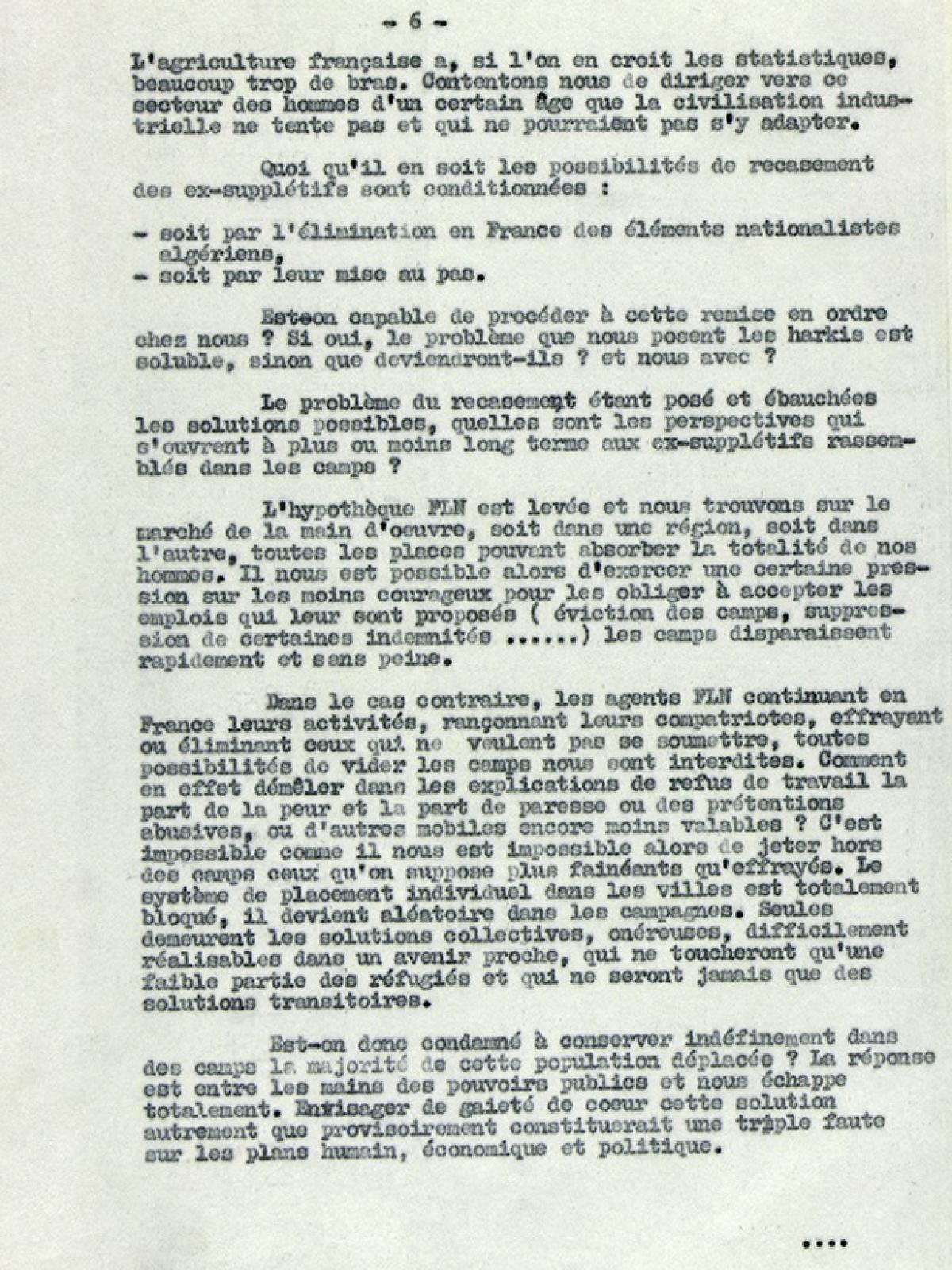 Illustration 13 : les repliés musulmans du camp de Bourg-Lastic au 1er août 1962, rapport du chef de bataillon Ropars, commandant le camp de Bourg-Lastic, 6 août 1962 (Archives du Puy-de-Dôme, 414W)